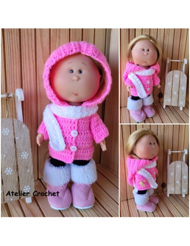 Patron PDF d'un duo de tenues d'hiver au crochet pour poupée Mia Nines Onil