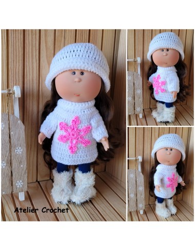 Patron PDF d'un duo de tenues d'hiver au crochet pour poupée Mia Nines Onil