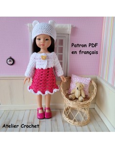 Robe, gilet et bonnet patron PDF de crochet pour poupée Paola Reina Las Amigas