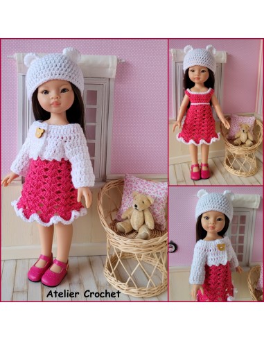 Robe, gilet et bonnet patron PDF de crochet pour poupée Paola Reina Las Amigas