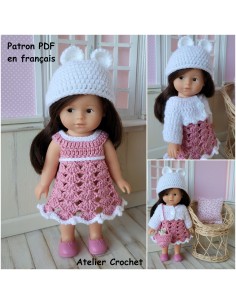 Robe, gilet, sac et bonnet patron PDF de crochet pour poupée mini corolline