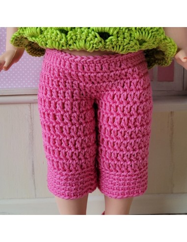 Ensemble top, pantacourt, chaussures, chapeau et sac au crochet pour poupée Marie Françoise
