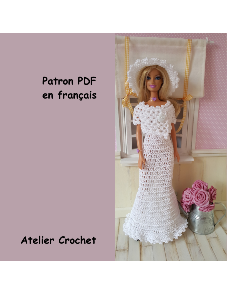 Patron PDF d'une robe de mariée au crochet pour poupée Barbie