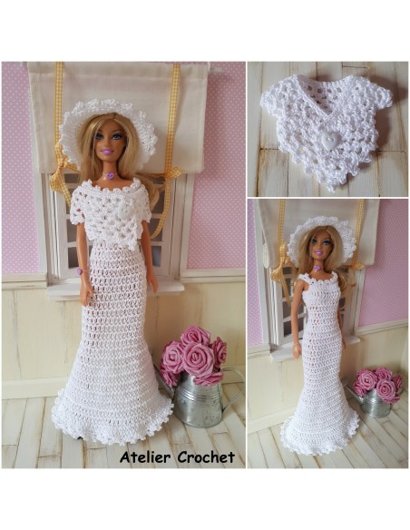 Patron PDF d'une robe de mariée au crochet pour poupée Barbie