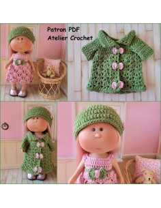 Robe, ceinture, manteau et bonnet patron PDF de crochet pour poupée Mia Nines d'Onil