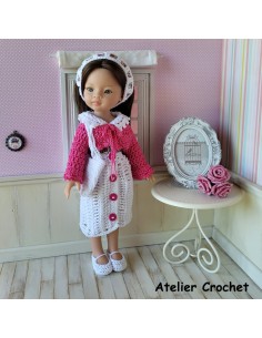 Ensemble robe, gilet, sac, bandeau et chaussures au crochet pour poupée Paola Reina Las Amigas