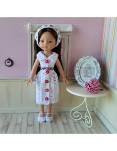 Ensemble robe, gilet, sac, bandeau et chaussures au crochet pour poupée Paola Reina Las Amigas 2