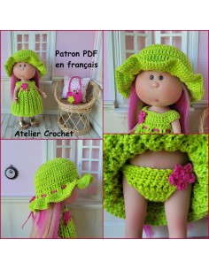 Robe, culotte, chapeau et sac patron PDF de crochet pour poupée Little Mia Nines d'Onil