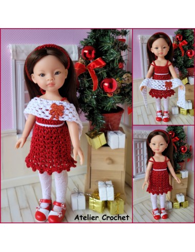 Robe, étole et serre tête patron PDF de crochet pour poupée Paola Reina Las Amigas