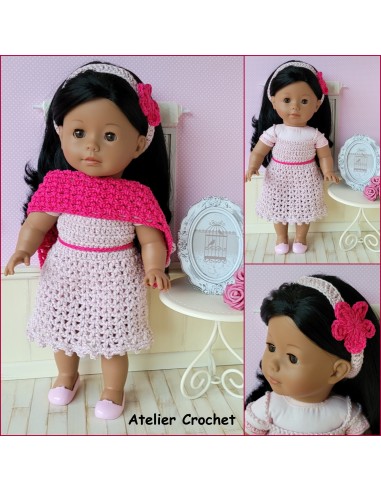Patron PDF robe, étole et serre tête au crochet pour poupée Ma Corolle
