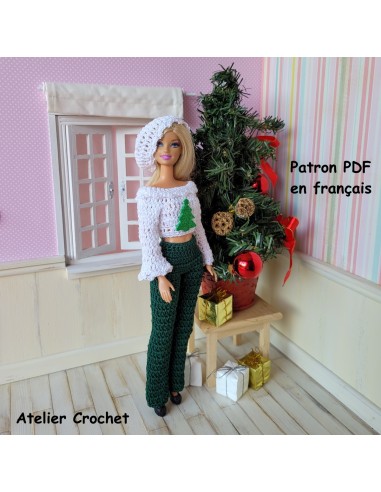 Pantalon, pull et béret patron PDF de crochet pour poupée Barbie