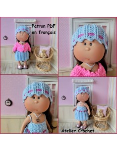 Robe, gilet et bonnet patron PDF de crochet pour poupée Mia Nines d'Onil