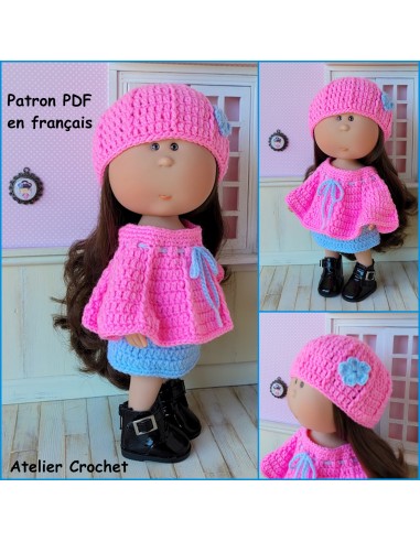 Cape, jupe et bonnet patron PDF de crochet pour poupée Mia Nines d'Onil