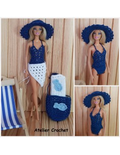 Maillot de bain, chapeau, paréo, sac et serviette de plage patron PDF de crochet pour Barbie 2