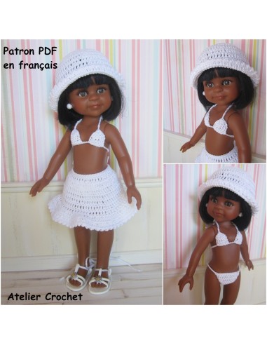 Bikini, jupe et chapeau patron PDF de crochet pour poupée Paola Reina Las Amigas