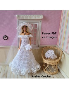 Patron PDF d'une tenue de mariée au crochet pour Barbie