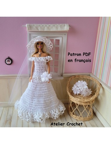 Patron PDF d'une tenue de mariée au crochet pour Barbie