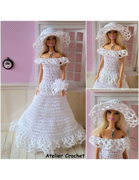 Patron PDF d'une tenue de mariée au crochet pour Barbie