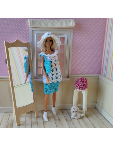 Jupe, tunique, chapeau et sac au crochet pour poupée Barbie