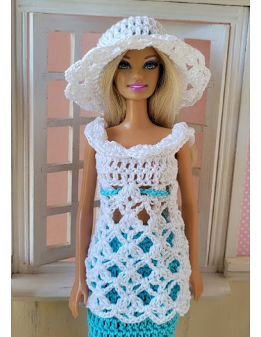 Jupe, tunique, chapeau et sac au crochet pour poupée Barbie