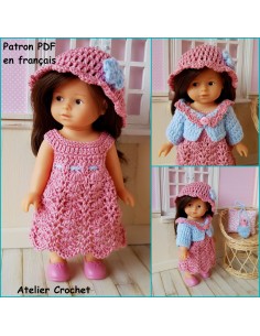 Robe, gilet, chapeau et sac patron PDF de crochet pour poupée Mini Corolline