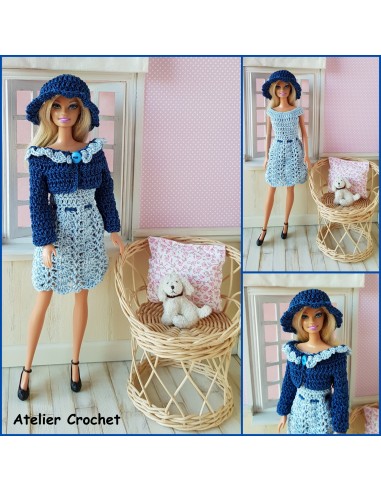 Robe, gilet et chapeau patron PDF de crochet pour poupée Barbie