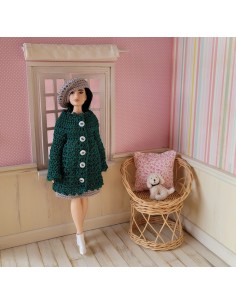 Jupe, manteau, écharpe et béret au crochet pour poupée Barbie Curvy 2