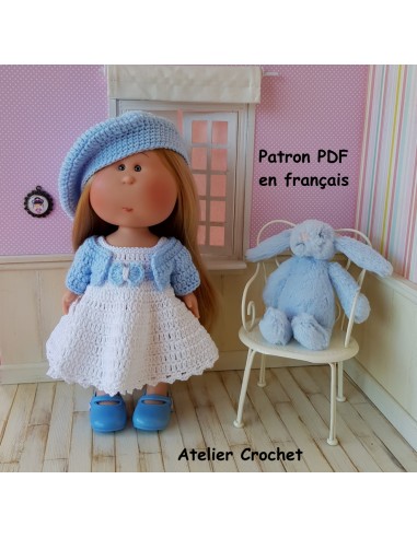 Robe, ceinture, culotte, gilet et béret patron PDF de crochet pour poupée Mia Nines d'Onil