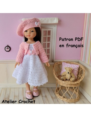 Robe, culotte, ceinture, gilet et béret patron PDF de crochet pour poupée Paola Reina Las Amigas