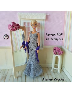 Robe de soirée et étole patron PDF de crochet pour poupée Barbie