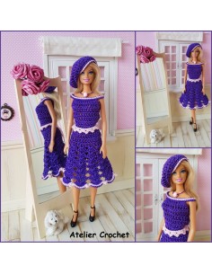 Robe , ceinture et béret patron PDF de crochet pour poupée Barbie 2