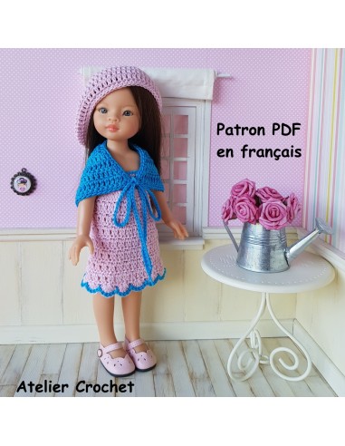 Robe, châle et béret patron PDF de crochet pour poupée Paola Reina Las Amigas