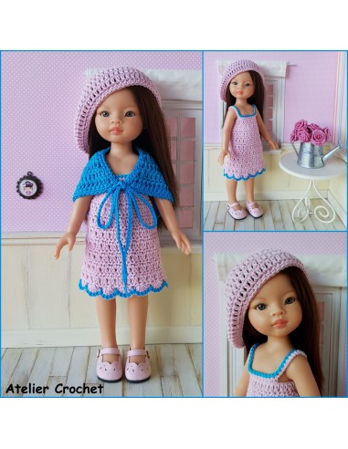 Robe, châle et béret patron PDF de crochet pour poupée Paola Reina Las Amigas