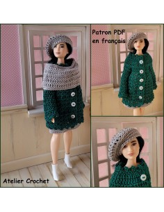 Jupe, manteau, béret et écharpe patron PDF de crochet pour poupée Barbie Curvy