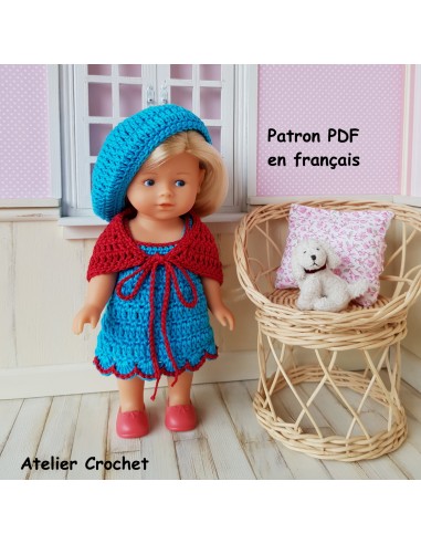 Robe, châle et béret patron PDF de crochet pour poupée mini corolline