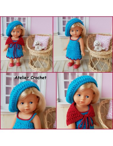 Robe, châle et béret patron PDF de crochet pour poupée mini corolline