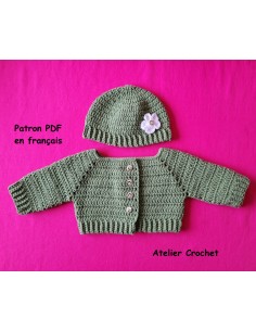 Patron PDF ensemble gilet et bonnet au crochet pour bébé