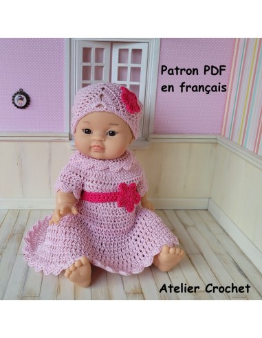 Robe, culotte, ceinture et fichu patron PDF de crochet pour poupon Paola Reina Gordi