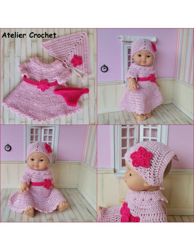 Robe, culotte, ceinture et fichu patron PDF de crochet pour poupon Paola Reina Gordi