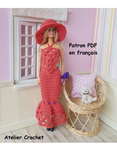 Top, jupe et chapeau patron PDF de crochet pour poupée Barbie