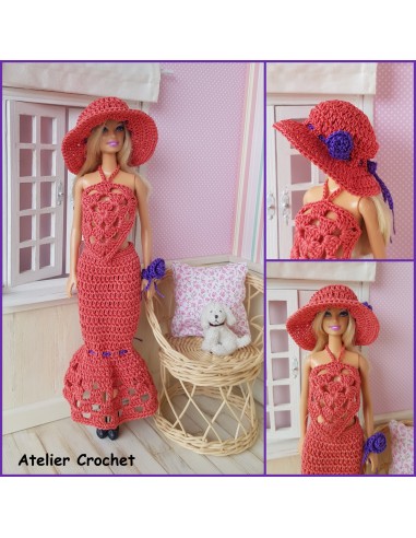Top, jupe et chapeau patron PDF de crochet pour poupée Barbie
