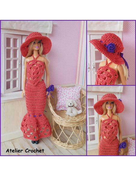 Top, jupe et chapeau patron PDF de crochet pour poupée Barbie