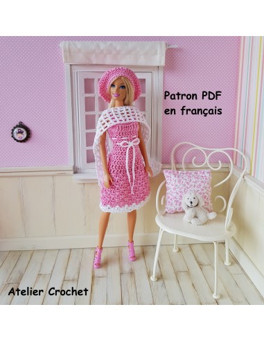 Robe, étole et béret patron PDF de crochet pour poupée Barbie