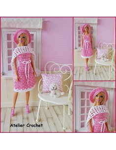 Robe, étole et béret patron PDF de crochet pour poupée Barbie 2