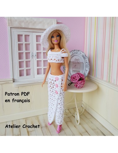 Top, jupe et chapeau patron PDF de crochet pour Barbie