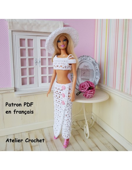 Top, jupe et chapeau patron PDF de crochet pour Barbie