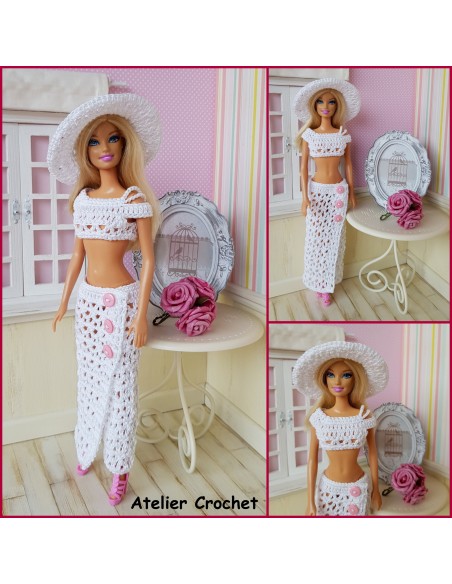 Top, jupe et chapeau patron PDF de crochet pour Barbie