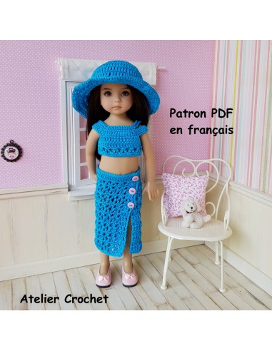 Top, jupe et chapeau patron PDF de crochet pour poupée Little Darling