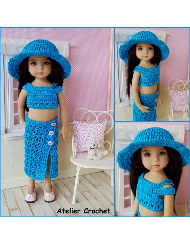 Top, jupe et chapeau patron PDF de crochet pour poupée Little Darling