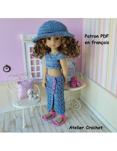 Top, jupe, chaussures et chapeau patron PDF de crochet pour poupée Ruby Red Fashion Friends